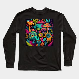 Colorful Jungle pattern funny Cute Elephant Pattern Long Sleeve T-Shirt